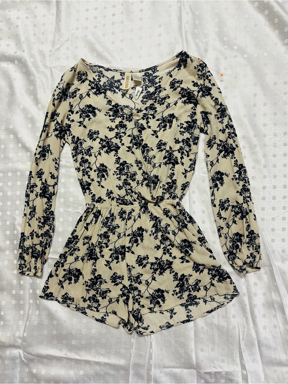 Mimi Chica Cream Romper with Navy Floral Print